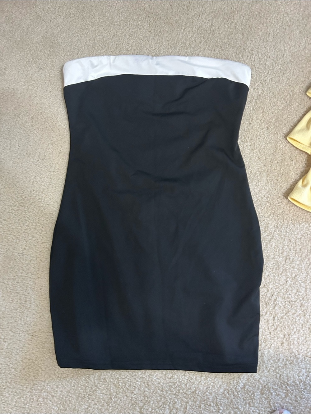 Classic Black Strapless Dress with White Trim
